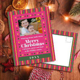 Kerstmis Familie Streep Foto Rood Kerstkaart Feestdagenkaart