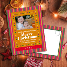 Kerstmis Familie Streep Foto Vakantie Ansichtkaart