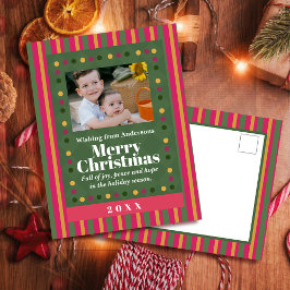 Kerstmis Familie Streep Foto Vakantie Ansichtkaart Feestdagenkaart