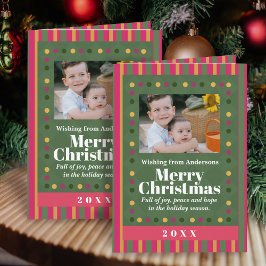 Kerstmis Familie Strepen Foto Vakantie Ansichtkaar Kaart