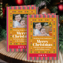 Kerstmis Familie Strepen Foto Vakantie Ansichtkaar