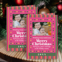 Kerstmis Familie Strepen Foto Vakantie Ansichtkaar