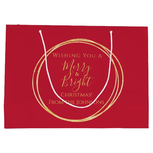 Kerstmis Familie Vrolijk en Helder Rood Goud Groot Cadeauzakje (Achterkant)