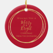 Kerstmis Familie Vrolijk en Helder Rood Goud Keramisch Ornament (Achterkant)