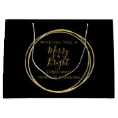 Kerstmis Familie Vrolijk en Helder Zwart Goud Groot Cadeauzakje (Voorkant)