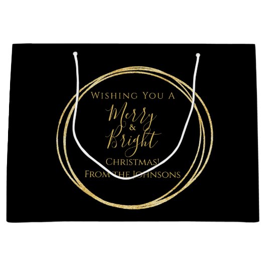Kerstmis Familie Vrolijk en Helder Zwart Goud Groot Cadeauzakje (Voorkant)