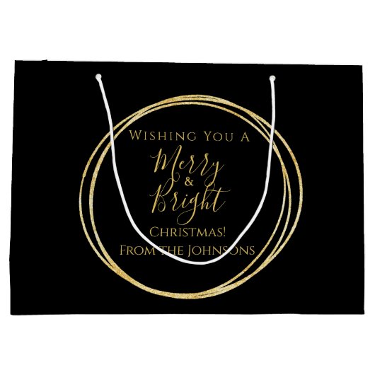Kerstmis Familie Vrolijk en Helder Zwart Goud Groot Cadeauzakje (Achterkant)
