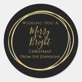 Kerstmis Familie Vrolijk en Helder Zwart Goud Ronde Sticker
