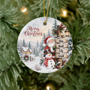 Kerstmis familiefoto met Kerstman en sneeuwpop bor Keramisch Ornament
