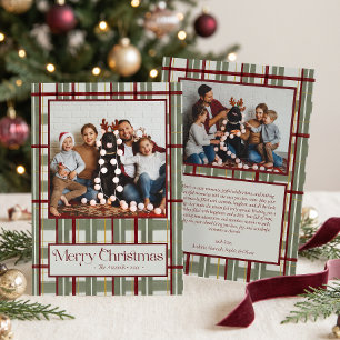 Kerstmis familiefoto met ruitpatroon feestdagenkaart