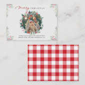 Kerstmis Familiefoto Rode Bessen Plaid Notitiekaartje (Voorkant / Achterkant)