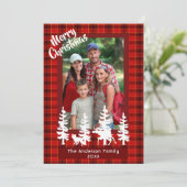 Kerstmis familiefoto rood geruit bos feestdagenkaart (Staand voorkant)