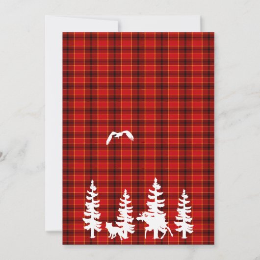 Kerstmis familiefoto rood geruit bos feestdagenkaart (Achterkant)