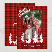 Kerstmis familiefoto rood geruit bos feestdagenkaart (Voorkant / Achterkant)