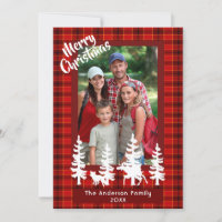 Kerstmis familiefoto rood geruit bos