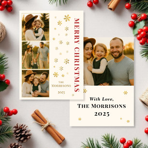 Kerstmis familiefoto sneeuwvlok budget feestdagenkaart