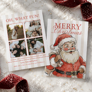 Kerstmis familiefoto Vintage Kerstman Feestdagenkaart