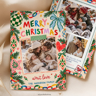 Kerstmis familiefotokaart uitnodiging met speelse