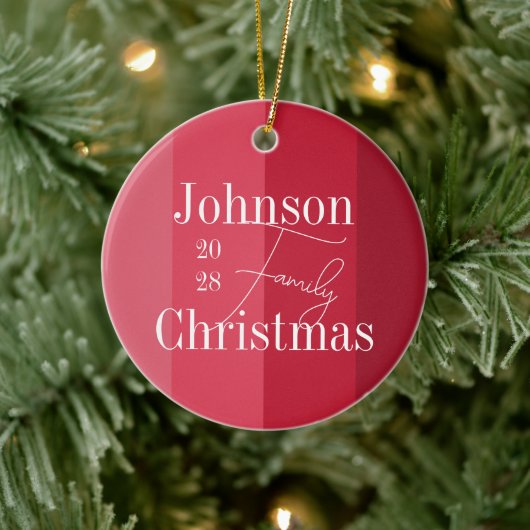 Kerstmis familienaam Moderne rode strepen Keramisch Ornament (Boom)