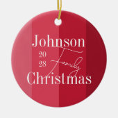 Kerstmis familienaam Moderne rode strepen Keramisch Ornament (Voorkant)