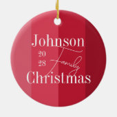 Kerstmis familienaam Moderne rode strepen Keramisch Ornament (Achterkant)