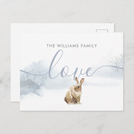 Kerstmis familienaam Winter bos haas Briefkaart (Voorkant / Achterkant)