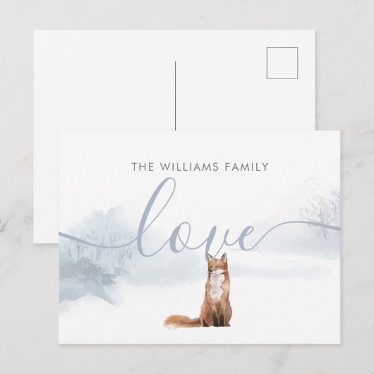 Kerstmis familienaam Winter bosvos Feestdagenkaart (Voorkant / Achterkant)