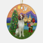 Kerstmis Fantasie - Brittany Spaniel Keramisch Ornament (Links)