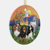 Kerstmis Fantasie-Drie Cavalier King Charles Spani Keramisch Ornament (Rechts)
