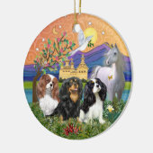 Kerstmis Fantasie-Drie Cavalier King Charles Spani Keramisch Ornament (Links)