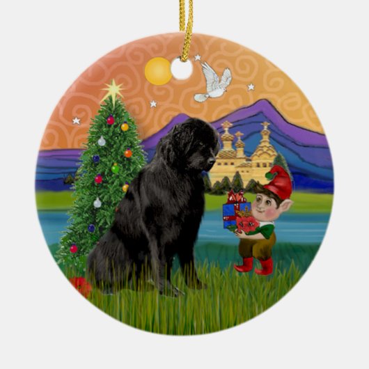 Kerstmis Fantasie - Newfoundland Keramisch Ornament (Voorkant)