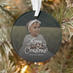 Kerstmis Fantasievol Script Baby Foto Ornament