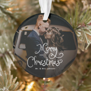 Kerstmis Fantasievol Script Foto op maat Ornament