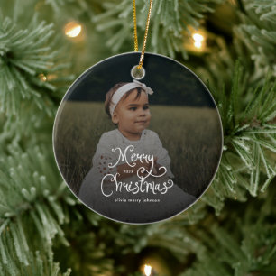 Kerstmis Fantasievol Scriptie Baby Foto Keramisch Ornament