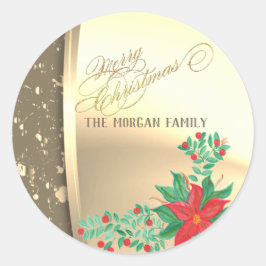 Kerstmis, Faux Gold, Waterverf Poinsettia Ronde Sticker