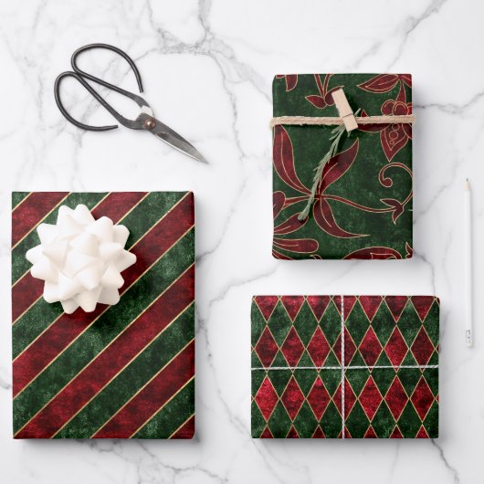 Kerstmis Faux Velvet Red Green Holiday Inpakpapier Vel (Voorkant)