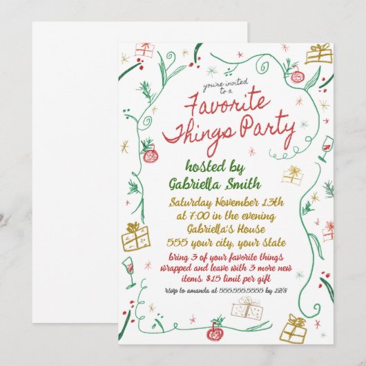 Kerstmis Favoriete Dingen Uitnodiging (Voorkant / Achterkant)