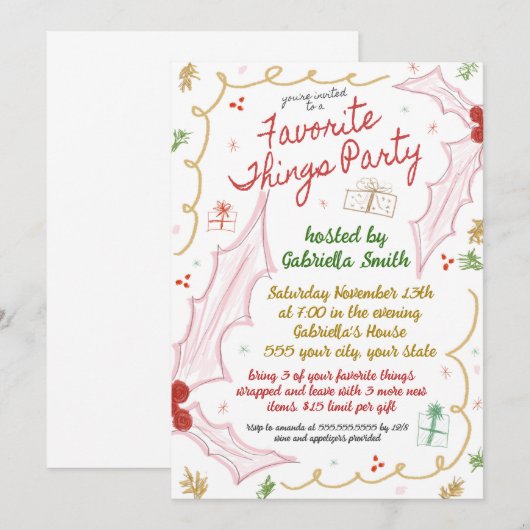 Kerstmis Favoriete Dingen Uitnodiging (Voorkant / Achterkant)