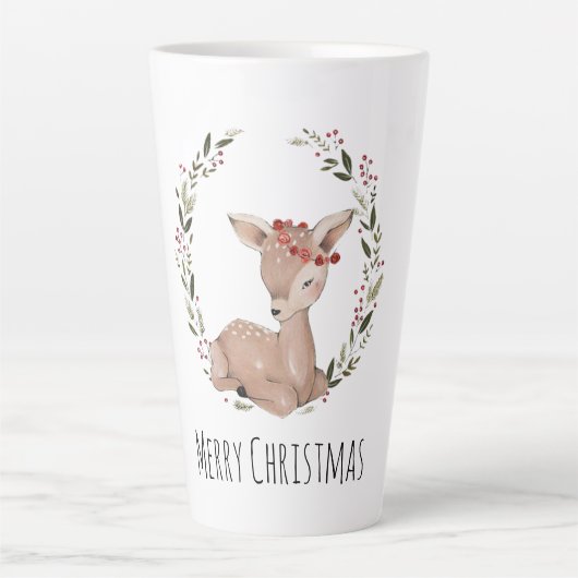 Kerstmis Fawn Wreate  Latte Mok (Voorkant)