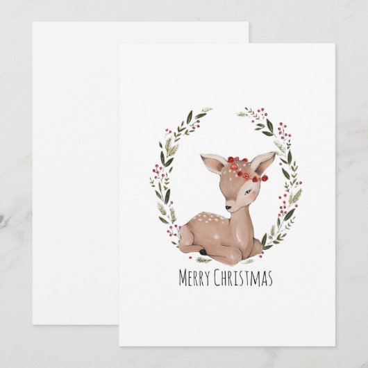 Kerstmis Fawn Wreath Feestdagenkaart (Voorkant / Achterkant)