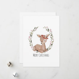 Kerstmis Fawn Wreath Feestdagenkaart