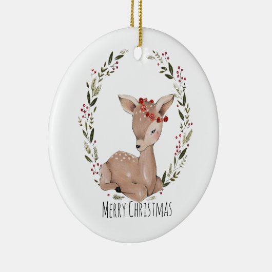 Kerstmis Fawn Wreath Keramisch Ornament (Rechts)