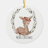 Kerstmis Fawn Wreath Keramisch Ornament (Voorkant)