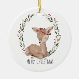 Kerstmis Fawn Wreath Keramisch Ornament