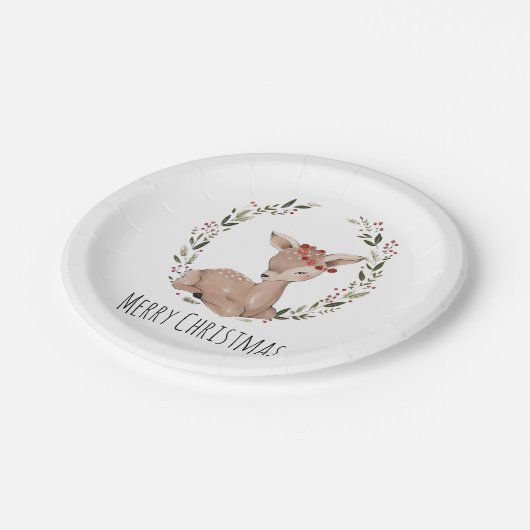 Kerstmis Fawn Wreath Papieren Bordje (Gekanteld)