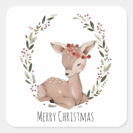 Kerstmis Fawn Wreath Vierkante Sticker