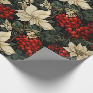 Kerstmis/Feest Poinsettia's Rode Bessen Groene Tak Cadeaupapier