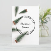 Kerstmis feestdag diner wit groen eenvoudig kaart (Staand voorkant)