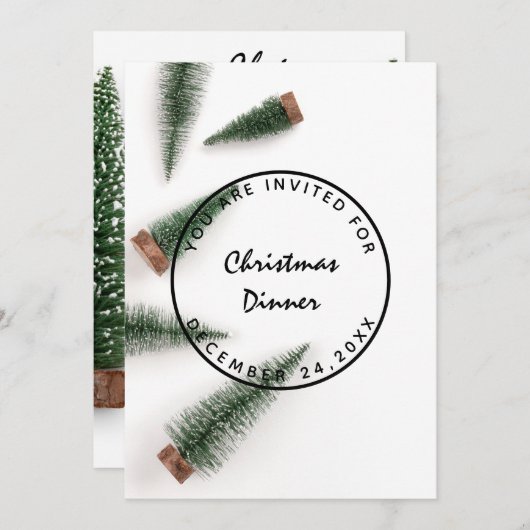 Kerstmis feestdag diner wit groen eenvoudig kaart (Voorkant / Achterkant)