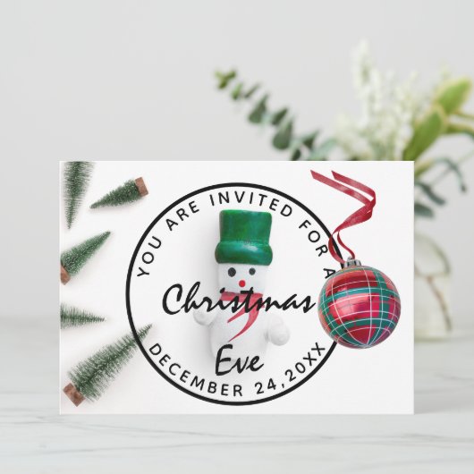 Kerstmis feestdag diner witte groene sneeuw kaart (Staand voorkant)